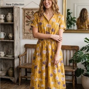 Zaful Mustard Floral Midi Dress